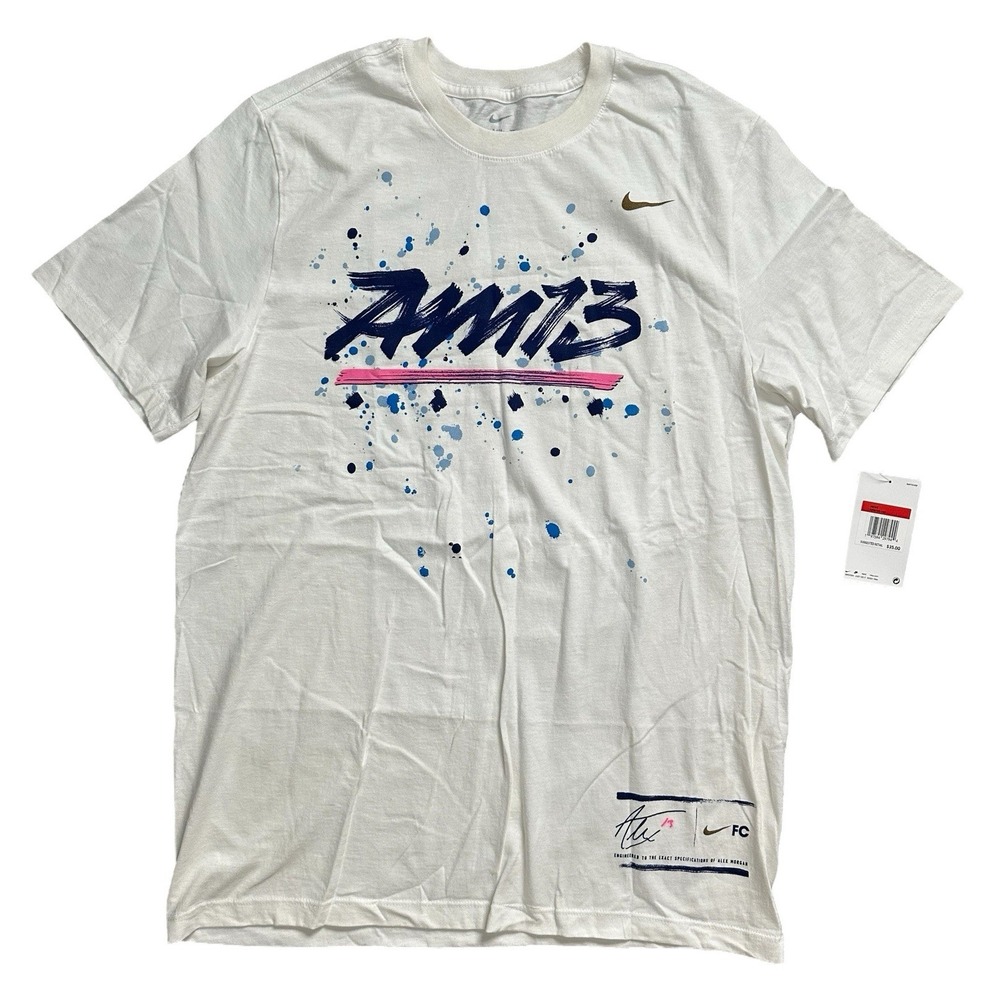 New Nike Alex Morgan AM13 Soccer Off White Pink Blue Splatter Mens Shirt Sz L